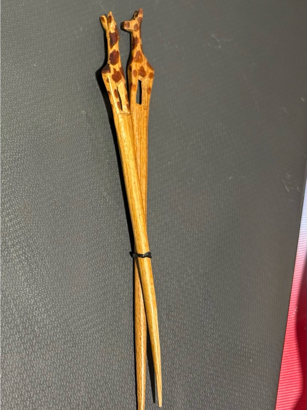 Handcrafted Wooden Hair Fork with Giraffe Carved Accent - Light Brown